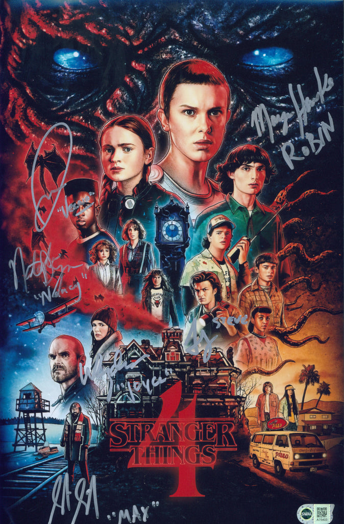 Winona Ryder, Maya Hawke, Joe Keery, Sadie Sink, Jamie Campbell Bowers & Natalia Dyer Signed 11x17 Photo - SWAU Authenticated
