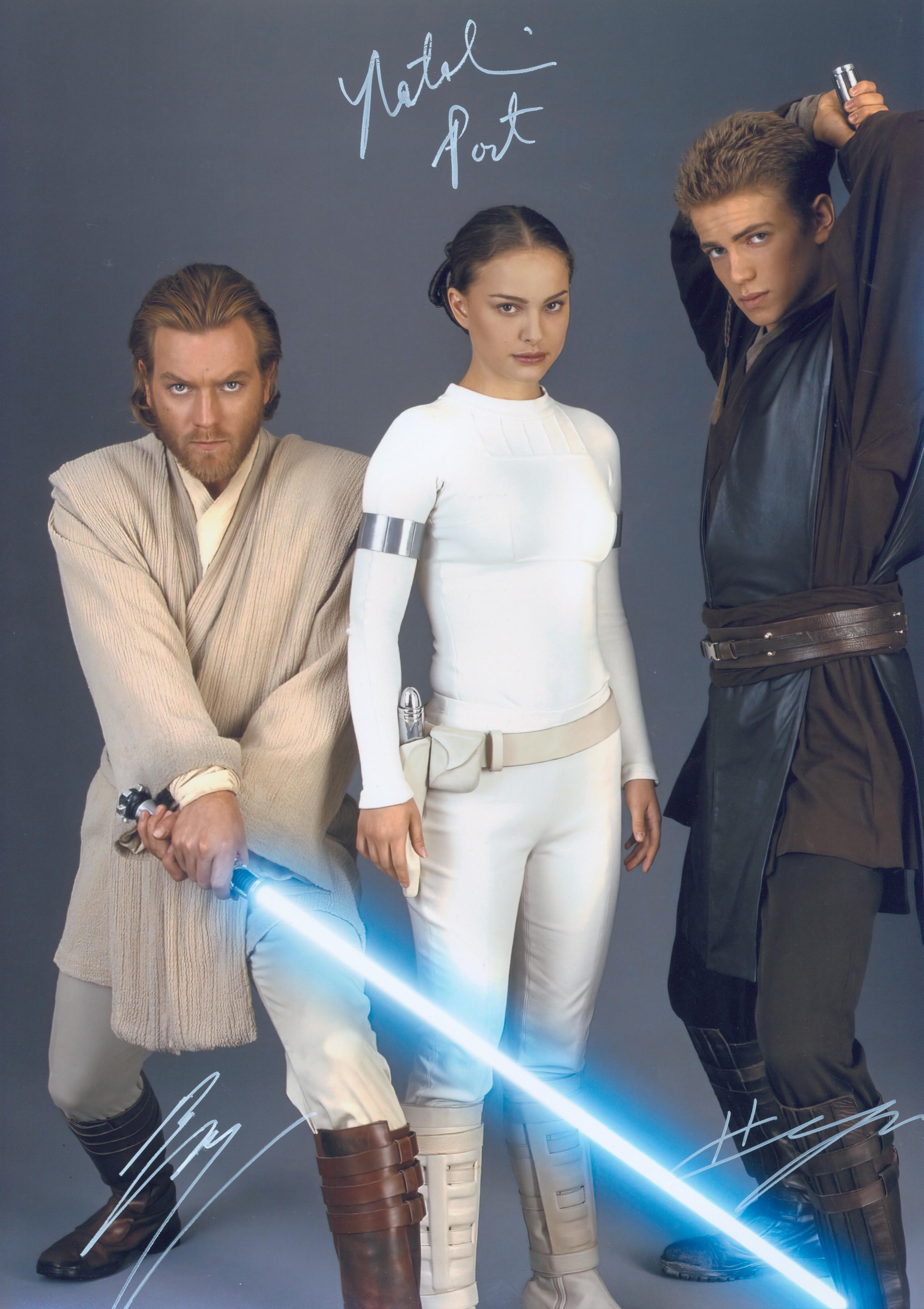 Natalie Portman, Hayden Christensen, & Ewan McGregor Signed 16x20 Photo - SWAU Authenticated - SWAU