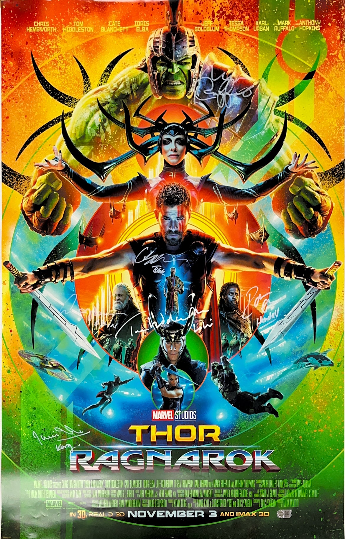 Thor Ragnarok Multi-Signed Cast Poster - SWAU Authenticated - SWAU
