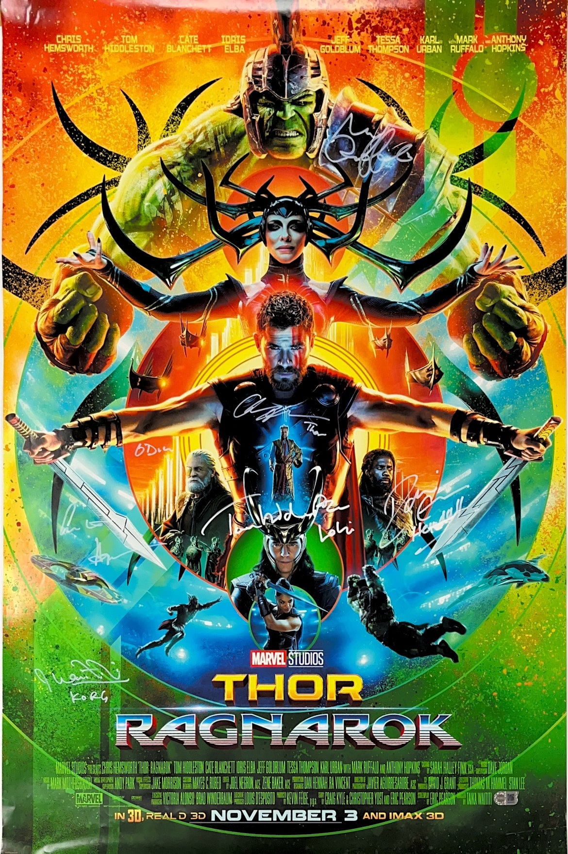 Thor Ragnarok Multi-Signed Cast Poster - SWAU Authenticated - SWAU