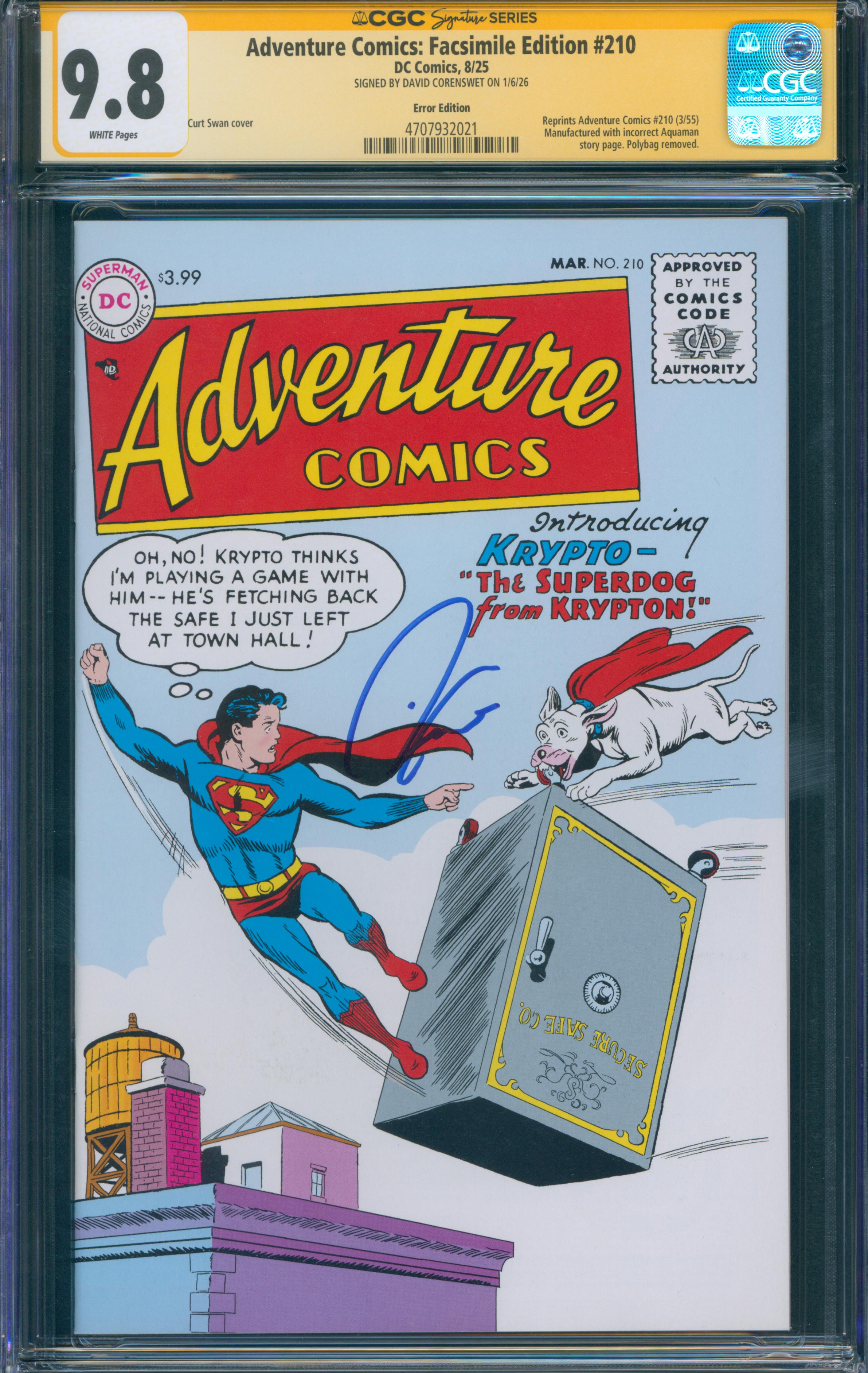 David Corenswet Autographed Adventure Comics Facsimile Edition #210 -  CGC graded 9.8 - SWAU