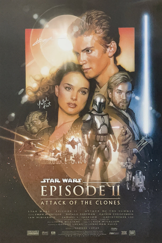 Natalie Portman & Hayden Christensen & Ewan McGregor Signed Star Wars: Episode II Poster - SWAU Authenticated